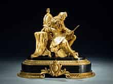 Detailabbildung: Feuervergoldete Bronze - Sitzfigur des französischen Hofmalers François Boucher