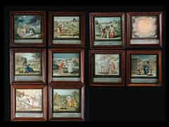 Detailabbildung: Satz von 10 höchst seltenen, allegorischen Miniatur-Gemälden des 17. Jhdts. zum Thema Amor