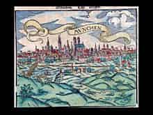 Detail images: Kolorierter Holzschnitt von München