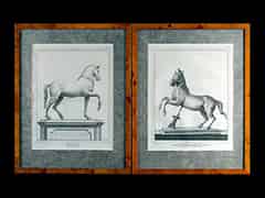 Detailabbildung:  Zwei Blatt Darstellungen von Pferde-Denkmalsskulpturen