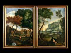 Detail images:  Paar barocke Landschaftsgemälde