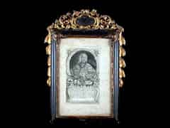 Detail images:  Handdwerklich schön geschnitzter Barockrahmen mit gestochenem Bildnis des Fürstbischofs
