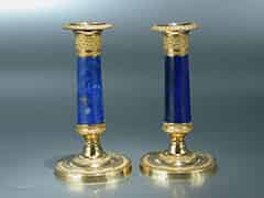 Detail images: Paar Kerzenständer in vergoldeter Bronze und Lapislazuli 