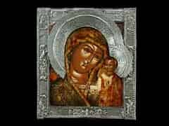 Detail images:  Gottesmutter von Kazanmit Silberbasma und Nimbus