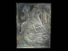 Detailabbildung:  Silber-Reliefplatte mit Heiligendarstellung