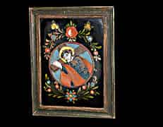Detail images: Hinterglasbild mit Darstellung der Kreuztragung Christi