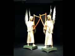 Detailabbildung: Paar große, getriebene, Harfe spielende Engel im Art-Déco-Stil