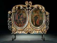 Detailabbildung: Barocke Aufsatzschnitzereien mit hoachovalen Bildeinlagen