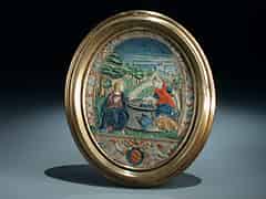 Detail images: Ovale Präge-Reliefdarstellung von Jesus und der Samariterin am Brunnen