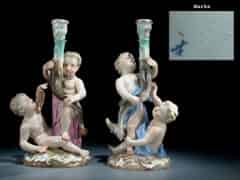 Detailabbildung: Meissner Figurengruppe als Paar Kerzenhalter