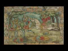 Detailabbildung: Sizilianische Wagen-Schnitzplatte mit Szenen-Malerei