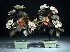 Detailabbildung: Paar Jade-Blumenbäumchen mit Blüten