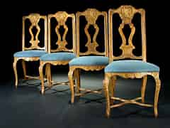 Detailabbildung: Satz von vier vergoldeten Früh-Rokoko-Stühlen