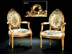 Detailabbildung: Paar Louis XVI-Stil Armlehnsessel mit Gobelinbezügen