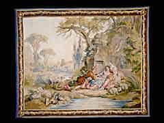 Detail images: Französischer Gobelin mit einer Schäferszene in romantischer Landschaft