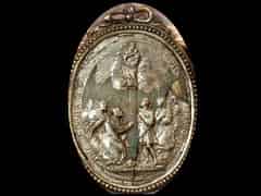Detailabbildung: Ovales Relief-Hängebild mit Christus- und Marienmotiv