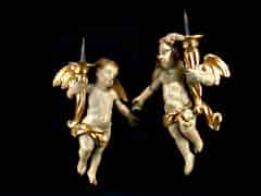Detail images: Paar geschnitzte barocke Leuchterengel