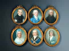 Detail images: Satz von sechs oval-gerahmten Miniaturportraits in Pastell