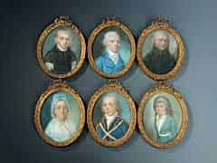 Detail images: Satz von sechs oval-gerahmten Miniaturportraits in Pastell