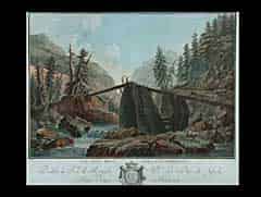 Detail images: Kolorierter Landschaftsstich: “Vue d´un Pont sur La Lutschien“