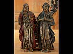Detailabbildung: Paar geschnitzte Relieffiguren: Jesus und Maria