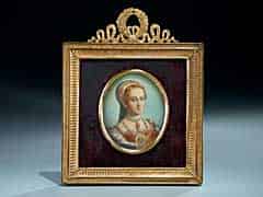 Detailabbildung: Ovales Miniaturportrait einer Dame nach älterem Vorbild der Renaissance-Malerei