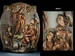 Detailabbildung: Schnitzrelief mit Darstellungen des Heiligen Wendelin