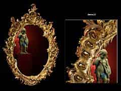 Detail images: Ovaler geschnitzter und ganzvergoldeter Spiegel im Rokoko-Stil