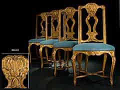 Detailabbildung: Satz von vier vergoldeten Régence-Stühlen