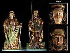 Detailabbildung: Paar gotische Relieffiguren zweier Heiliger: