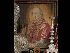 Detailabbildung: Gewirktes Gobelinbildnis des Papstes Pius VI. (1775 - 1799)