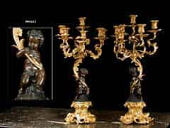 Detail images: Paar französische Tischkandelaber in Bronze feuervergoldet. 
