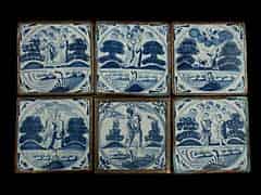 Detailabbildung: Satz von sechs Delfter Fliesen mit Blaumalerei