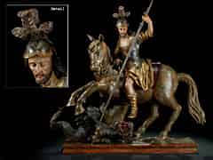 Detailabbildung: Großformatige Figurengruppe des reitenden Sankt Georg