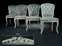 Detail images: Satz von vier gefassten Louis XVI Stühlen