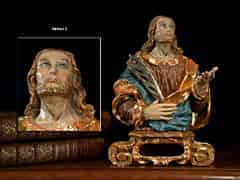 Detailabbildung: Geschnitzte, gefasste und teilvergoldete Jesusbüste