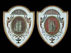 Detail images: Paar klassizistische Dekorationsmalereien in originalen Rähmchen