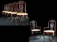 Detail images: Seltene Gruppe von sechs Stühlen und zwei Armlehnstühlen aus Hamburg