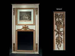 Detail images: Trumeau-Wandvertäfelung mit Spiegel und darüber befindlicher Stichdarstellung.