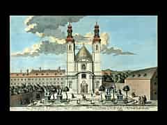 Detailabbildung: Colorierter Stich. Kirchen und Kloster der P.P.Serviten