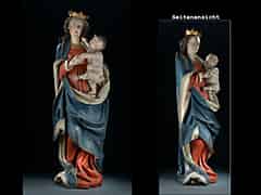Detail images: Holzgeschnitzte und gefasste Madonna mit dem Kind
