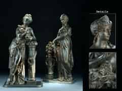 Detailabbildung:  Paar klassizistische Bronze-Statuen: Melopmene und Thalie