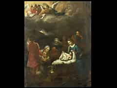 Detail images:  Italienischer Meister des 17. Jahrhunderts DIE GEBURT CHRISTI Öl/Holz. 36 x 26 cm.