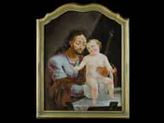 Detail images: Großes Hinterglasbild mit Darstellung des Heiligen Josef mit dem Jesuskind