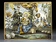 Detail images: Majolika-Bildplatte mit Darstellung einer Maria lactans