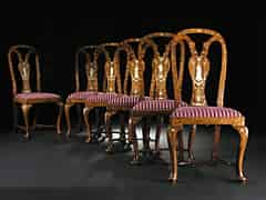 Detail images: Seltener Satz von sechs italienischen Barockstühlen mit Elfenbeinintarsien