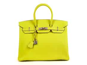 Detail images:  † Hermès Birkin Bag 35 cm Limited Edition Candy Collection „Lime & Gris Perle“