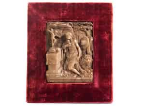 Detailabbildung:   Mechelner Alabasterrelief mit Heiligem Hieronymus