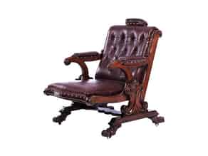 Detailabbildung:  Seltener, englischer Barbier-Sessel des 19. Jahrhunderts 