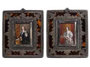 Detailabbildung:  Miniaturbildnisse des Herrscherpaares Charles I, 1600 - 1649 und Henriette von England, 1609 - 1669